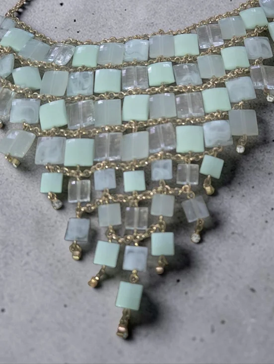 Gold-Plated Statement Necklace with Mint & Clear Stones - Picture 2 of 3